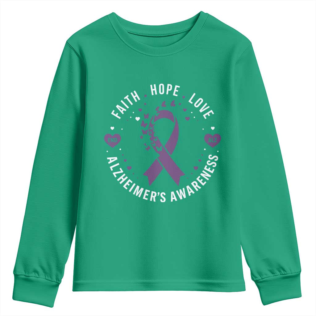 Faith Hope Love Purple Ribbon Youth Sweatshirt End Alzheimers Butterfly Graphic
