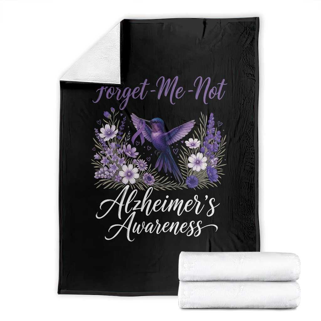Forget Me Not Alzheimers Awareness Throw Blanket Hummingbird Purple Ribbon Floral