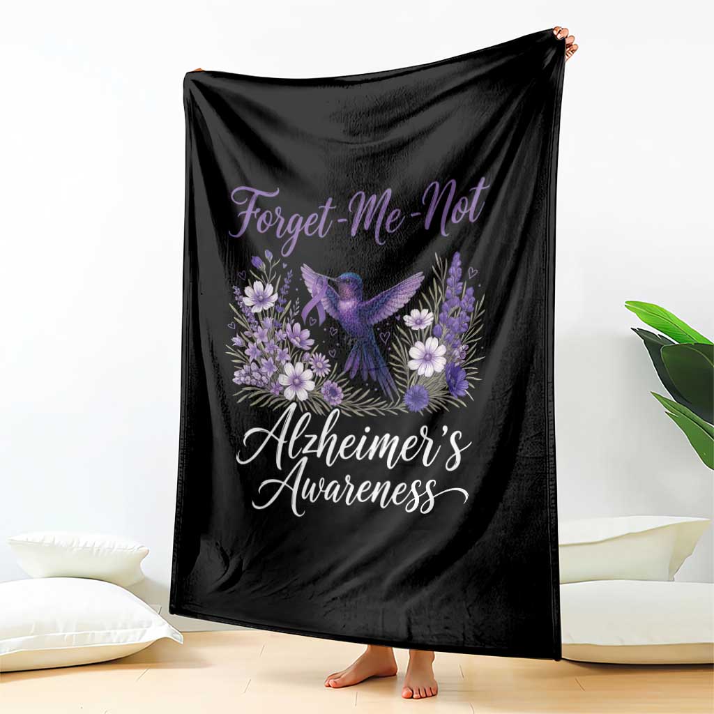 Forget Me Not Alzheimers Awareness Throw Blanket Hummingbird Purple Ribbon Floral