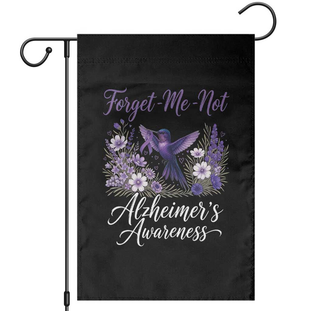 Forget Me Not Alzheimers Awareness Garden Flag Hummingbird Purple Ribbon Floral