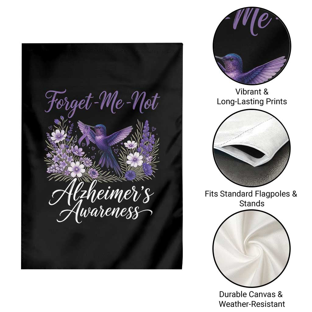 Forget Me Not Alzheimers Awareness Garden Flag Hummingbird Purple Ribbon Floral
