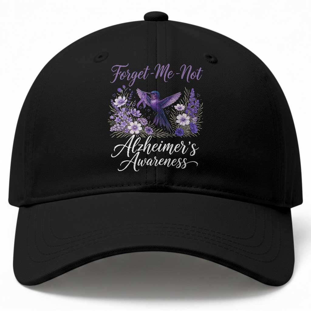 Forget Me Not Alzheimers Awareness Baseball Cap Hummingbird Purple Ribbon Floral