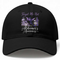 Forget Me Not Alzheimers Awareness Baseball Cap Hummingbird Purple Ribbon Floral