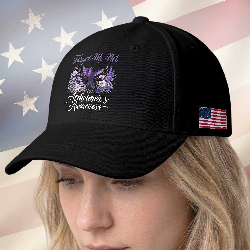 Forget Me Not Alzheimers Awareness Baseball Cap Hummingbird Purple Ribbon Floral