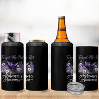Forget Me Not Alzheimers Awareness 4 in 1 Can Cooler Tumbler Hummingbird Purple Ribbon Floral