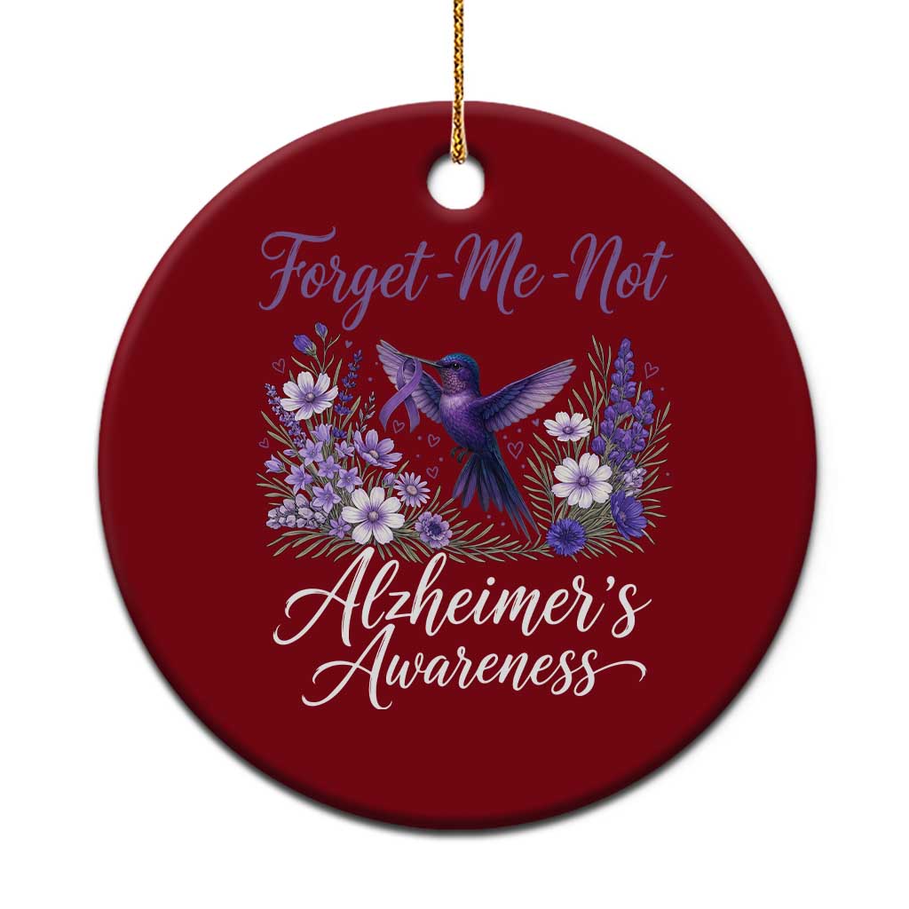 Forget Me Not Alzheimers Awareness Ceramic Ornament Hummingbird Purple Ribbon Floral