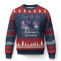 Forget Me Not Alzheimers Awareness Ugly Christmas Sweater Hummingbird Purple Ribbon Floral
