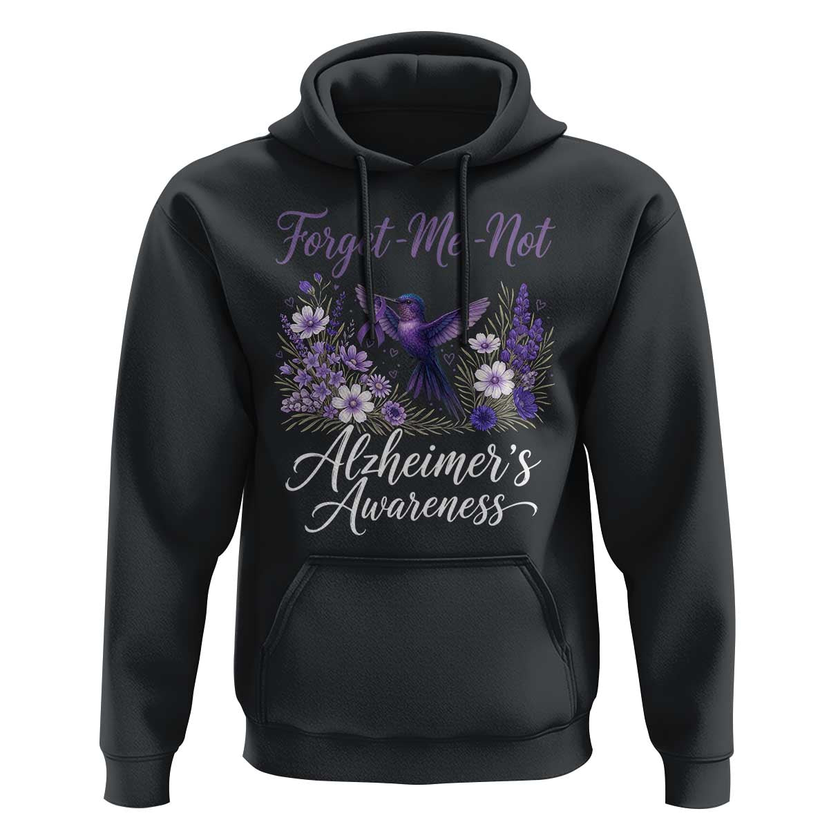 Forget Me Not Alzheimers Awareness Hoodie Hummingbird Purple Ribbon Floral