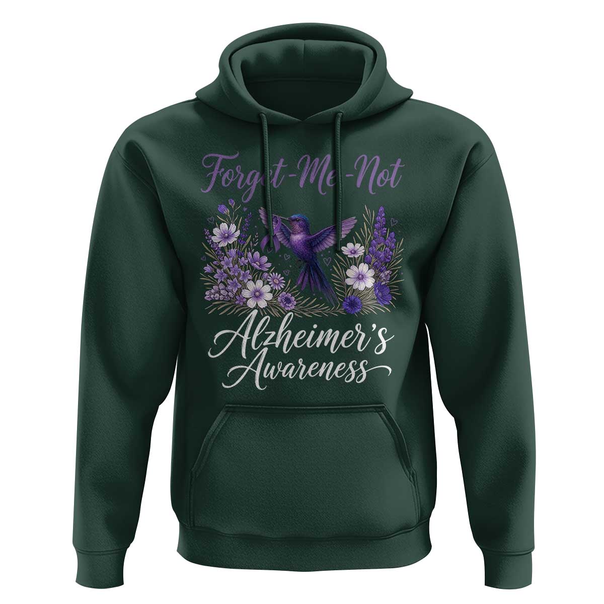 Forget Me Not Alzheimers Awareness Hoodie Hummingbird Purple Ribbon Floral