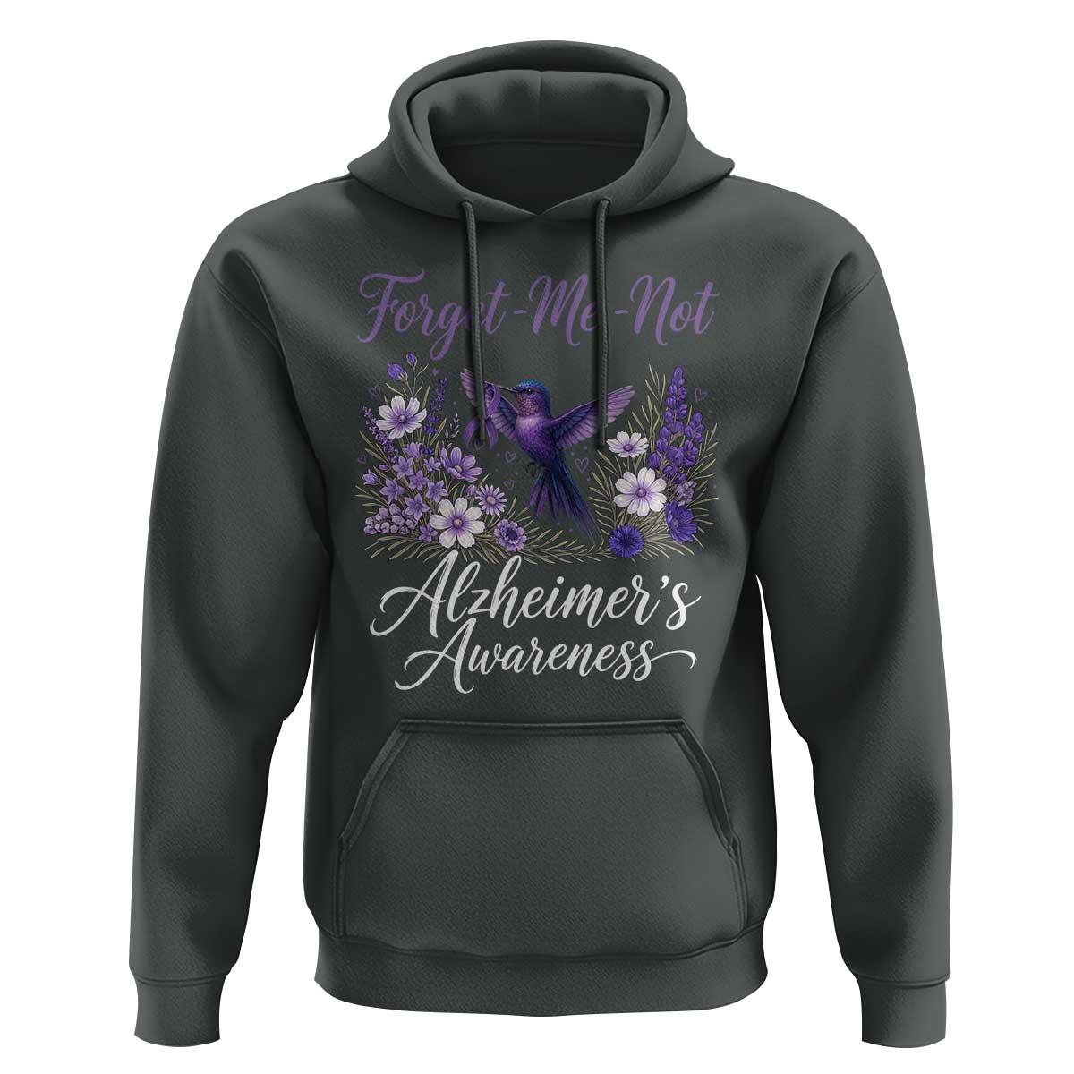 Forget Me Not Alzheimers Awareness Hoodie Hummingbird Purple Ribbon Floral