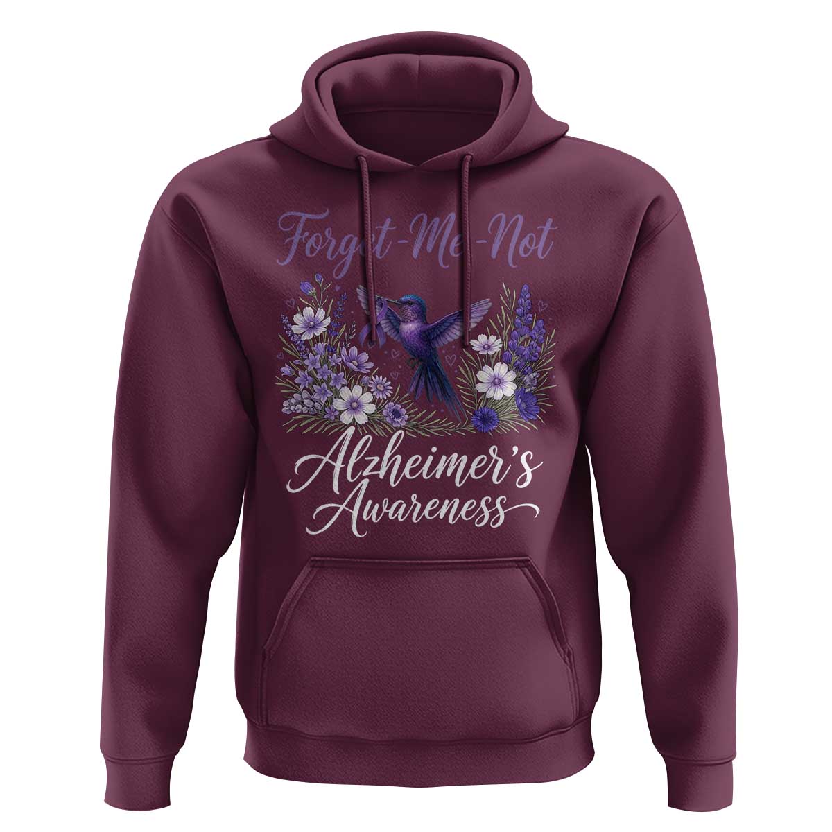 Forget Me Not Alzheimers Awareness Hoodie Hummingbird Purple Ribbon Floral