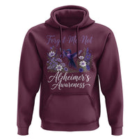 Forget Me Not Alzheimers Awareness Hoodie Hummingbird Purple Ribbon Floral