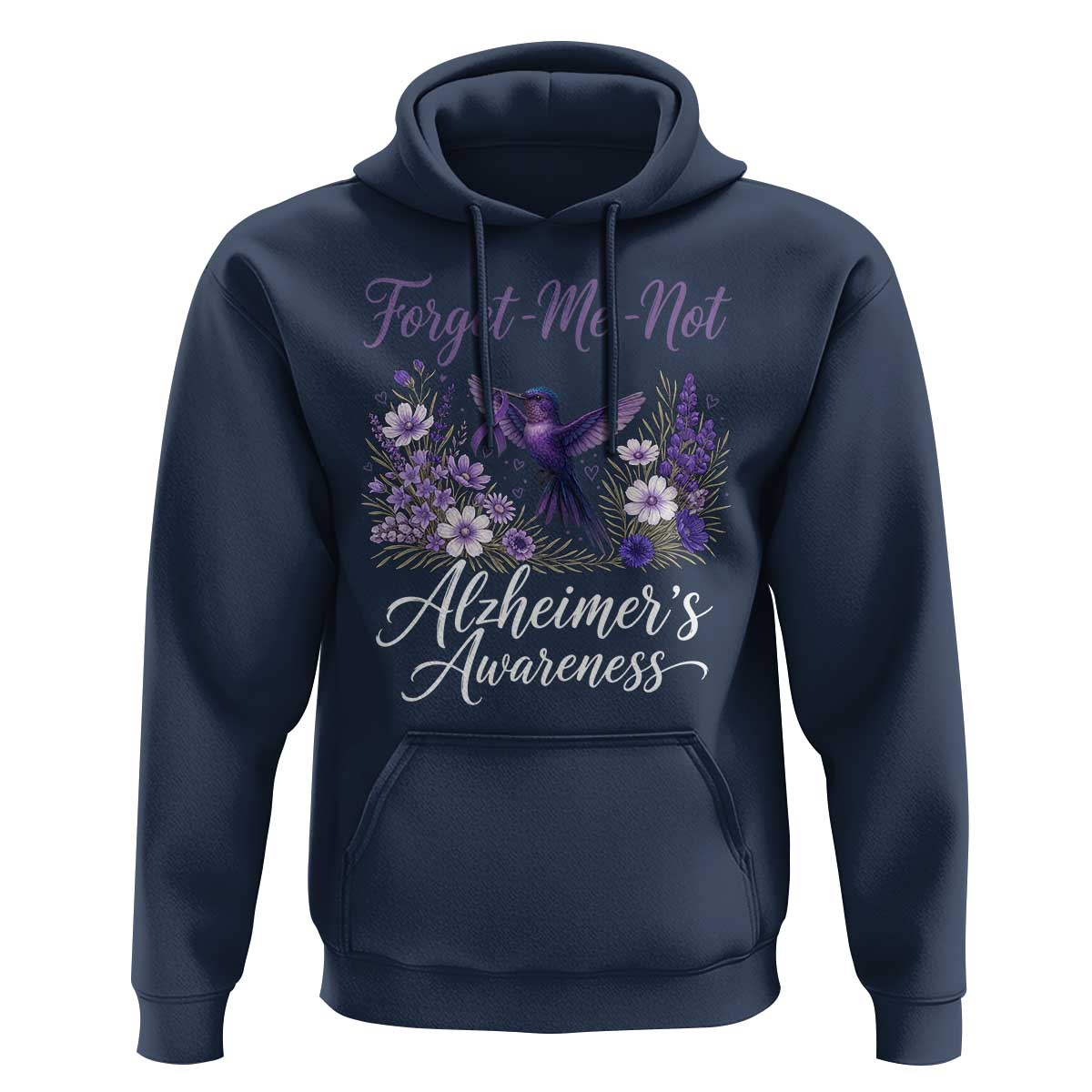 Forget Me Not Alzheimers Awareness Hoodie Hummingbird Purple Ribbon Floral