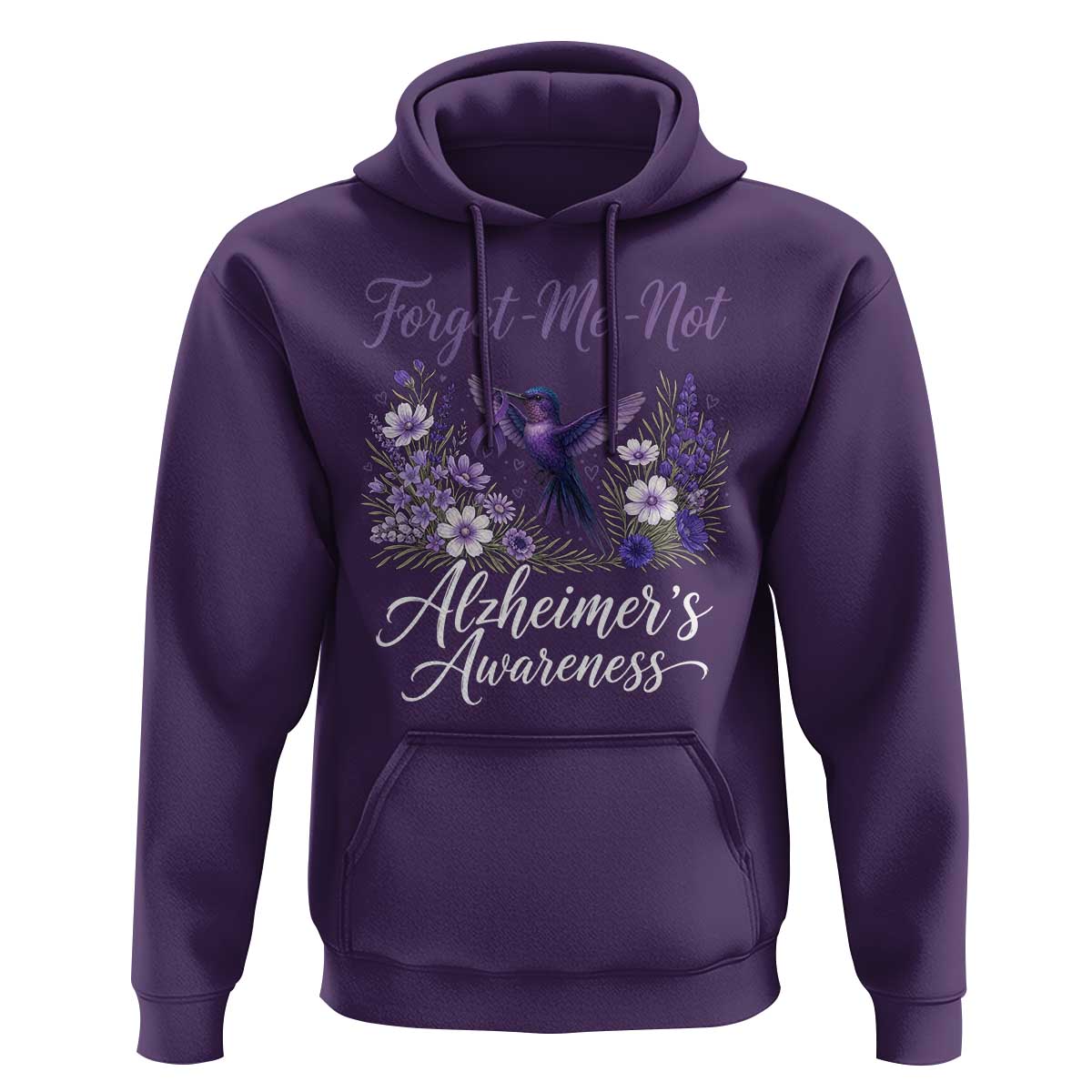 Forget Me Not Alzheimers Awareness Hoodie Hummingbird Purple Ribbon Floral