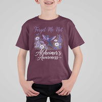 Forget Me Not Alzheimers Awareness T Shirt For Kid Hummingbird Purple Ribbon Floral