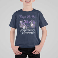 Forget Me Not Alzheimers Awareness T Shirt For Kid Hummingbird Purple Ribbon Floral