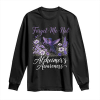 Forget Me Not Alzheimers Awareness Long Sleeve Shirt Hummingbird Purple Ribbon Floral