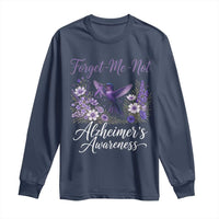 Forget Me Not Alzheimers Awareness Long Sleeve Shirt Hummingbird Purple Ribbon Floral