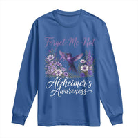 Forget Me Not Alzheimers Awareness Long Sleeve Shirt Hummingbird Purple Ribbon Floral