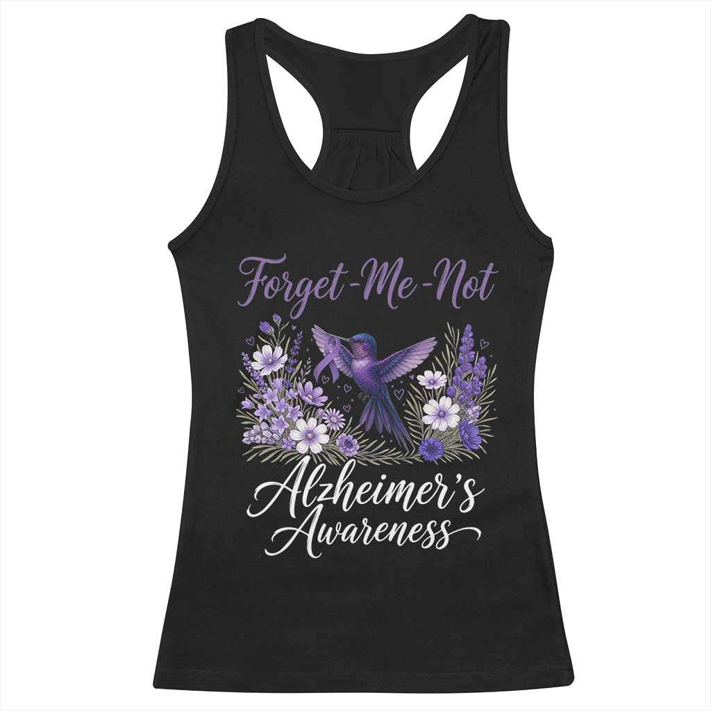 Forget Me Not Alzheimers Awareness Racerback Tank Top Hummingbird Purple Ribbon Floral
