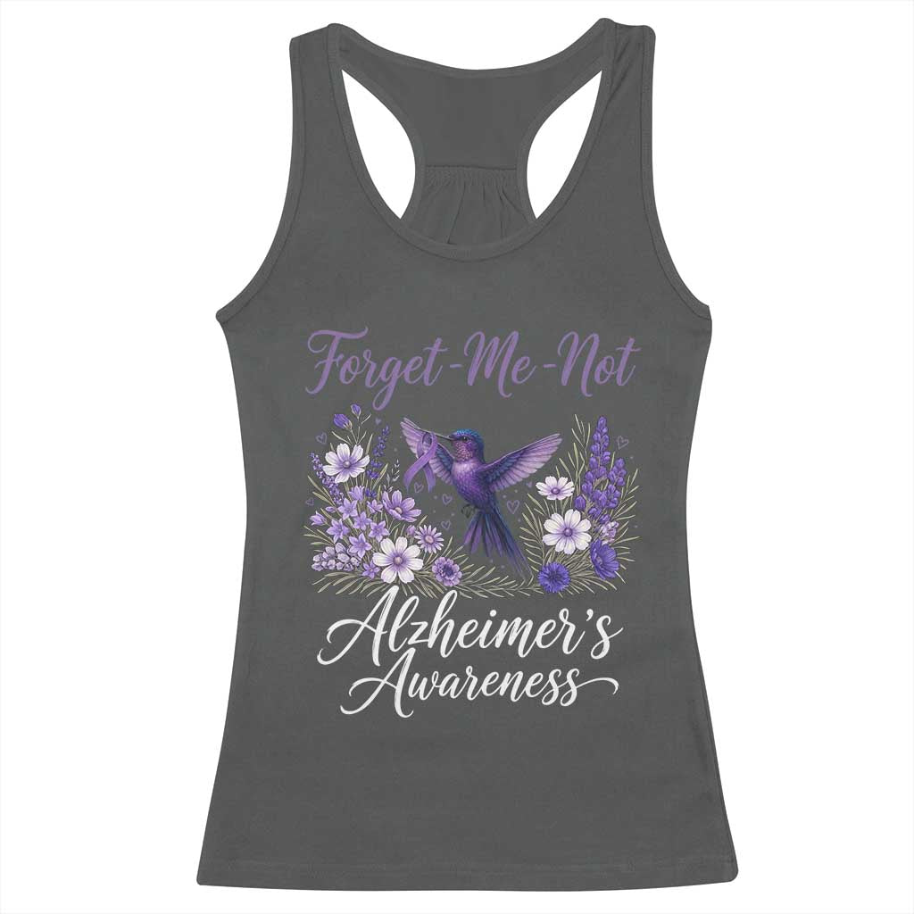 Forget Me Not Alzheimers Awareness Racerback Tank Top Hummingbird Purple Ribbon Floral