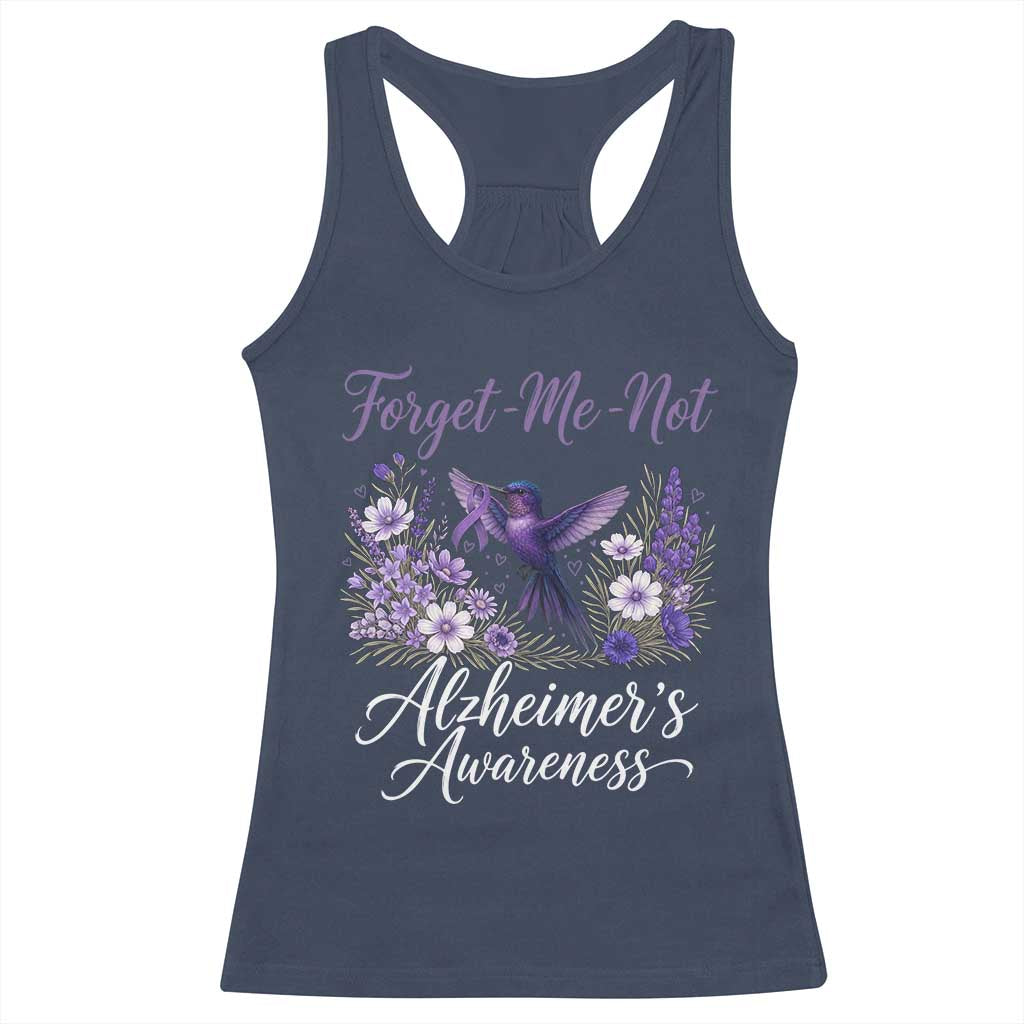 Forget Me Not Alzheimers Awareness Racerback Tank Top Hummingbird Purple Ribbon Floral