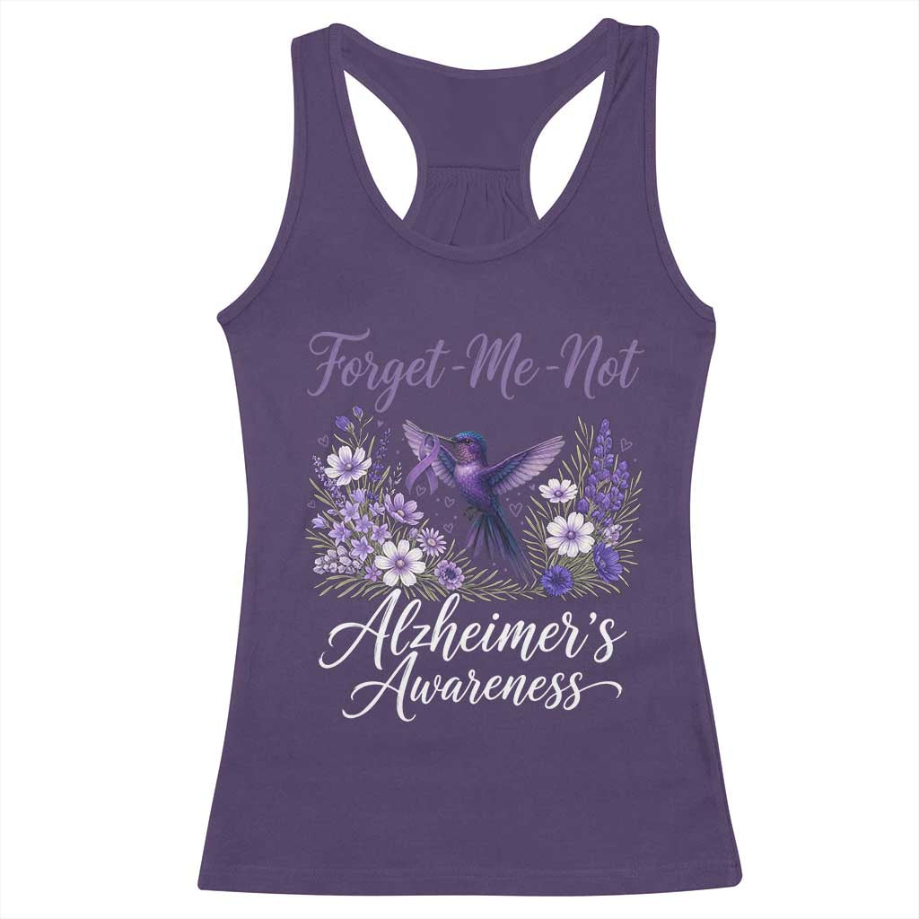 Forget Me Not Alzheimers Awareness Racerback Tank Top Hummingbird Purple Ribbon Floral