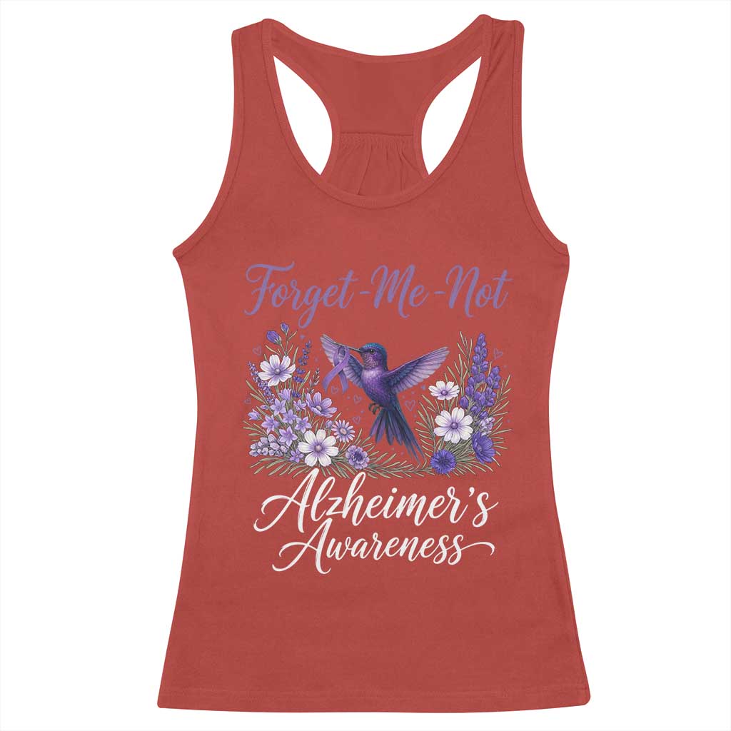 Forget Me Not Alzheimers Awareness Racerback Tank Top Hummingbird Purple Ribbon Floral