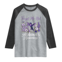 Forget Me Not Alzheimers Awareness Raglan Shirt Hummingbird Purple Ribbon Floral