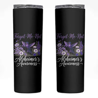 Forget Me Not Alzheimers Awareness Skinny Tumbler Hummingbird Purple Ribbon Floral