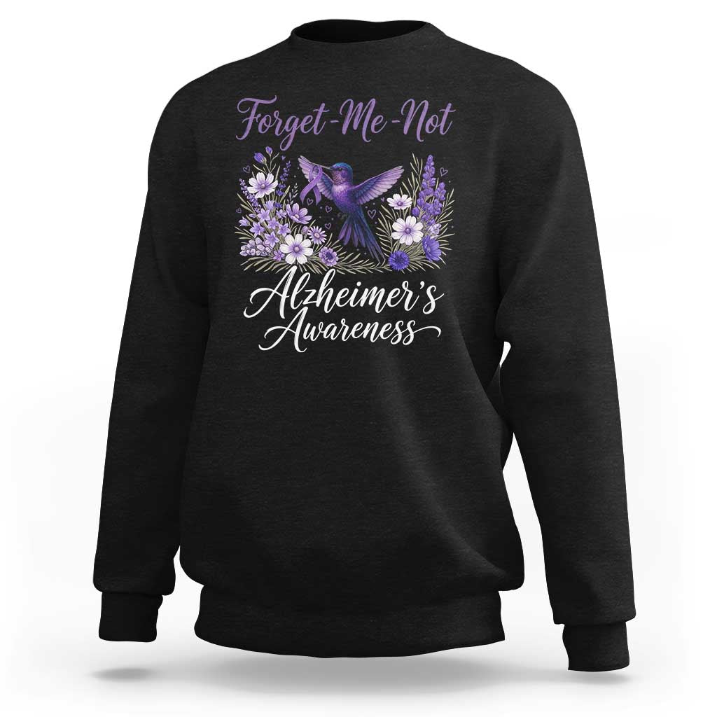 Forget Me Not Alzheimers Awareness Sweatshirt Hummingbird Purple Ribbon Floral