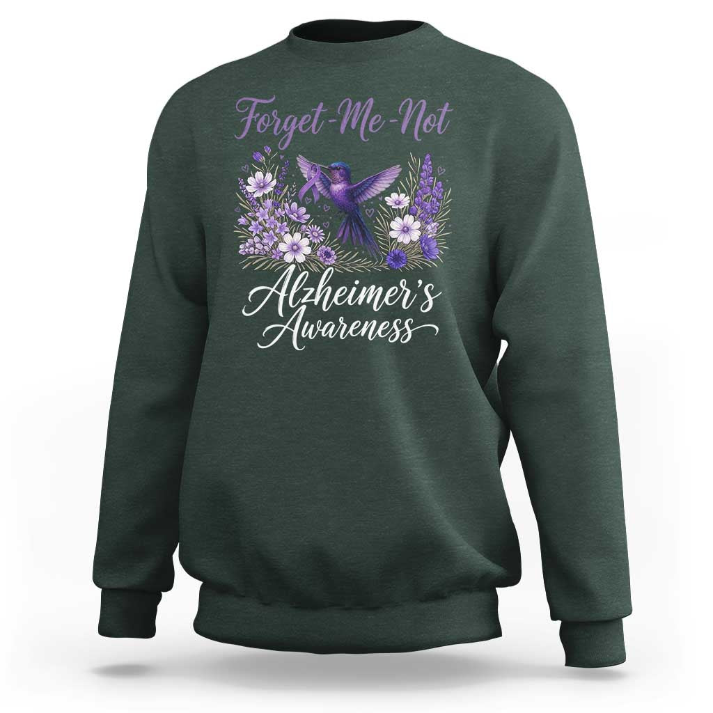 Forget Me Not Alzheimers Awareness Sweatshirt Hummingbird Purple Ribbon Floral