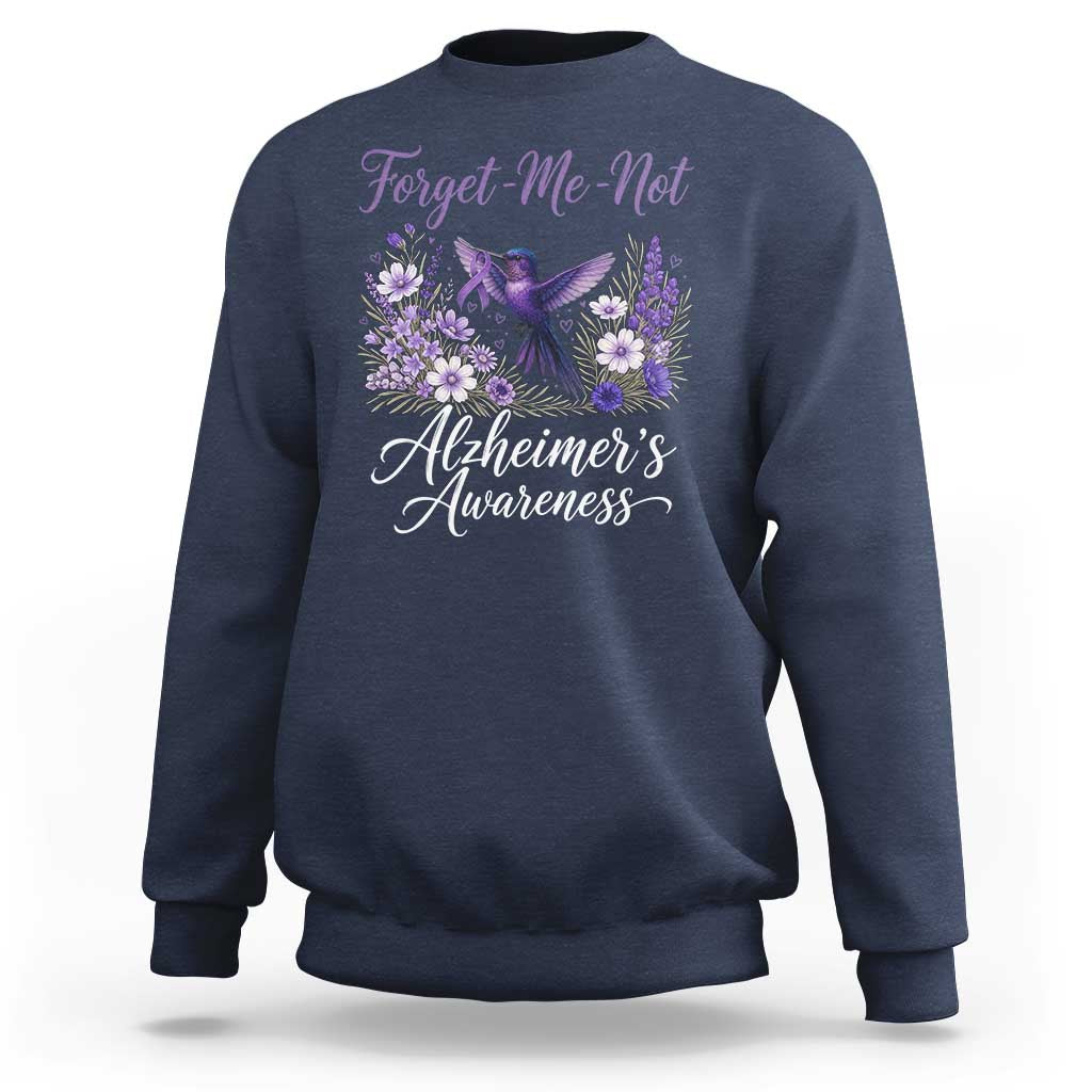 Forget Me Not Alzheimers Awareness Sweatshirt Hummingbird Purple Ribbon Floral