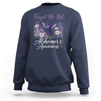 Forget Me Not Alzheimers Awareness Sweatshirt Hummingbird Purple Ribbon Floral
