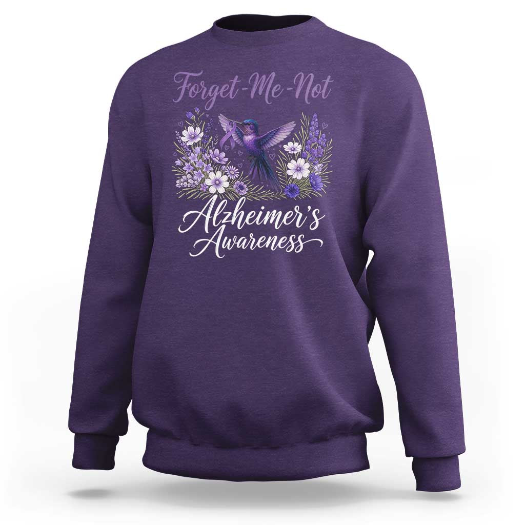 Forget Me Not Alzheimers Awareness Sweatshirt Hummingbird Purple Ribbon Floral