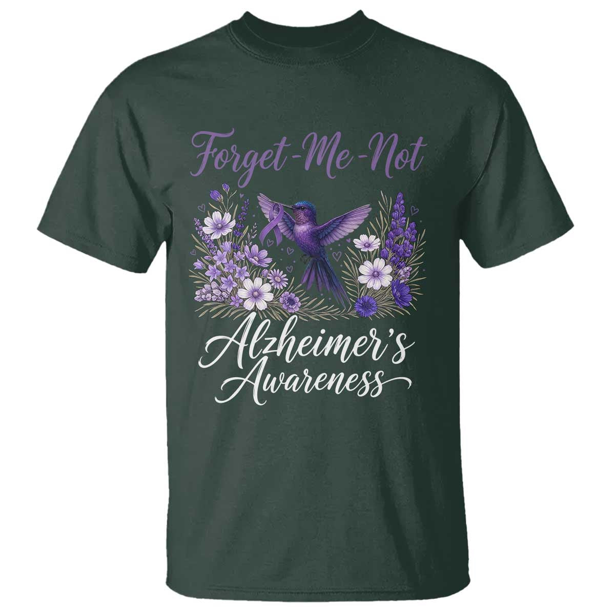 Forget Me Not Alzheimers Awareness T Shirt Hummingbird Purple Ribbon Floral