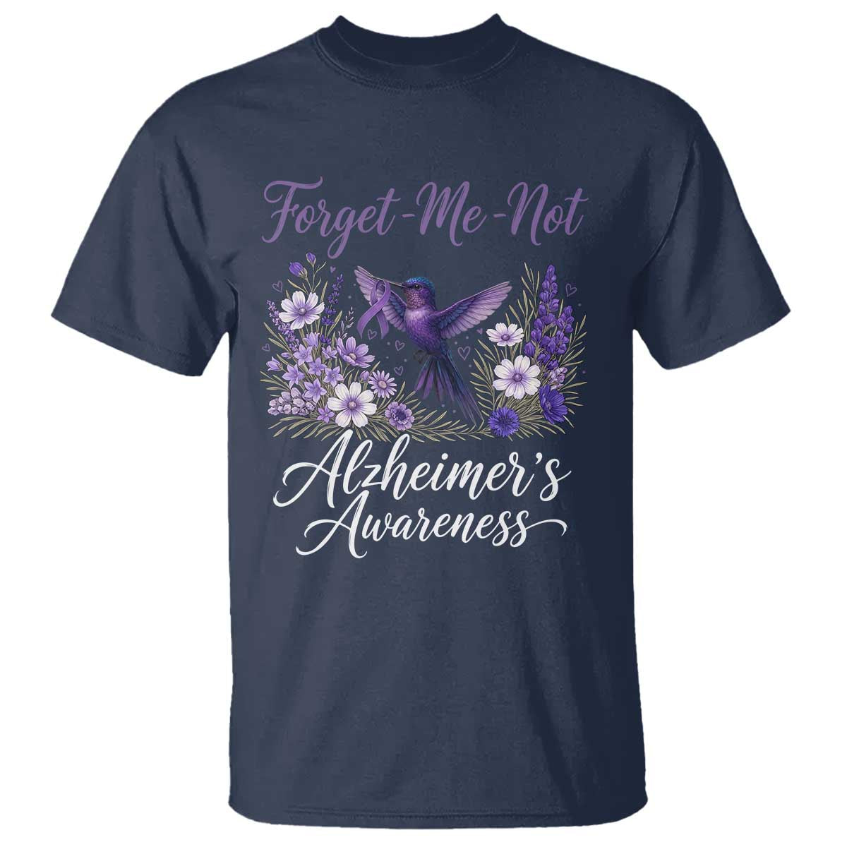 Forget Me Not Alzheimers Awareness T Shirt Hummingbird Purple Ribbon Floral