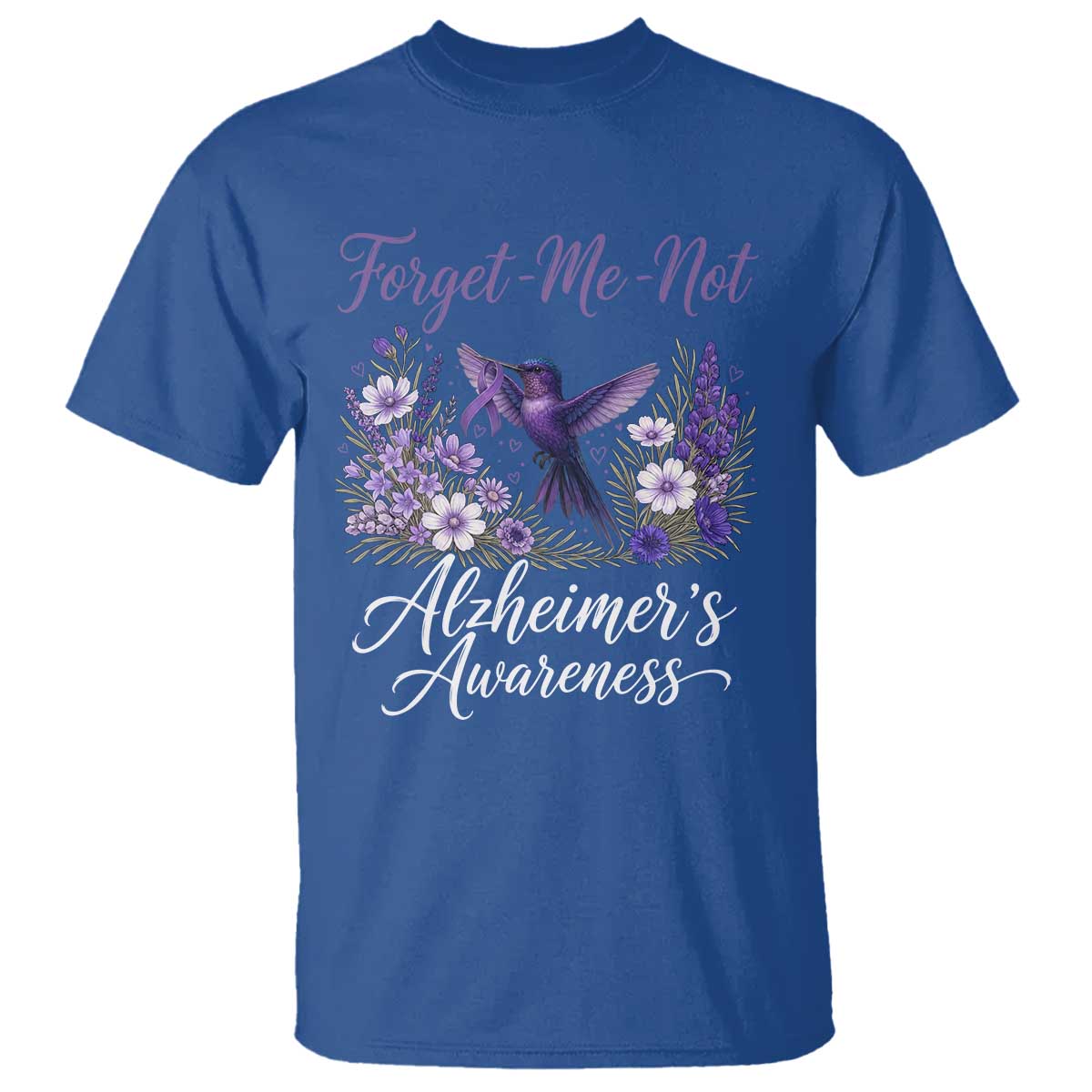 Forget Me Not Alzheimers Awareness T Shirt Hummingbird Purple Ribbon Floral