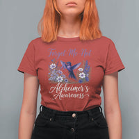 Forget Me Not Alzheimers Awareness T Shirt For Women Hummingbird Purple Ribbon Floral