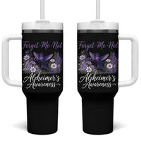 Forget Me Not Alzheimers Awareness Tumbler With Handle Hummingbird Purple Ribbon Floral