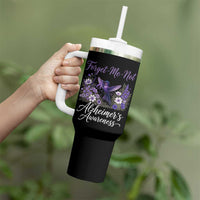 Forget Me Not Alzheimers Awareness Tumbler With Handle Hummingbird Purple Ribbon Floral