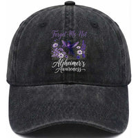 Forget Me Not Alzheimers Awareness Washed Cotton Baseball Cap Hummingbird Purple Ribbon Floral