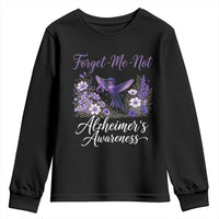 Forget Me Not Alzheimers Awareness Youth Sweatshirt Hummingbird Purple Ribbon Floral