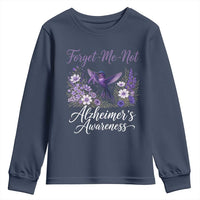 Forget Me Not Alzheimers Awareness Youth Sweatshirt Hummingbird Purple Ribbon Floral