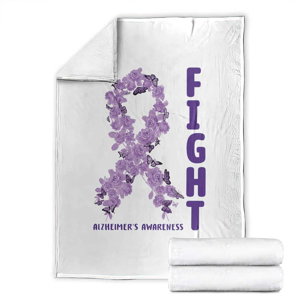Fight Alzheimers Awareness Support Throw Blanket Purple Ribbon Floral Butterfly