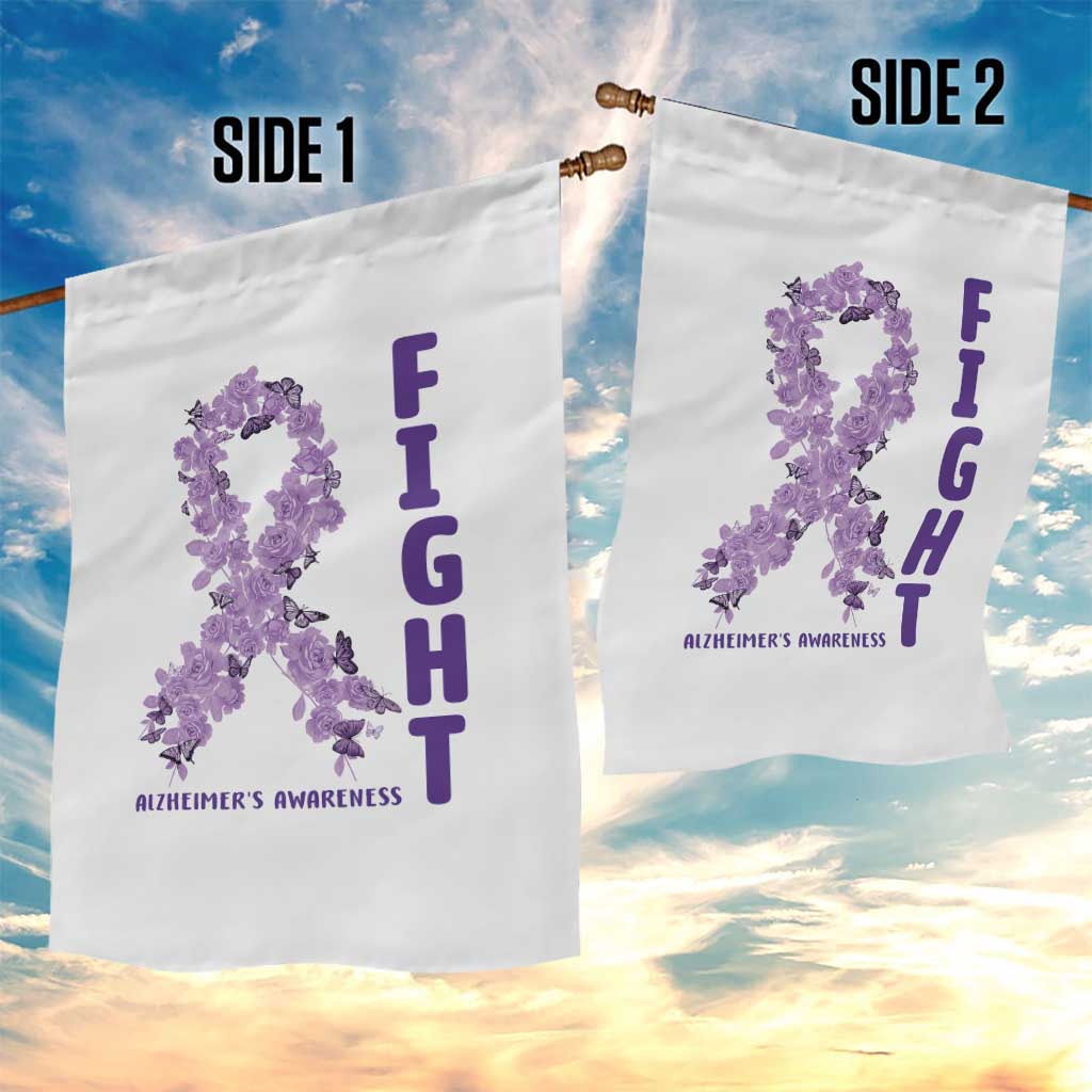 Fight Alzheimers Awareness Support Garden Flag Purple Ribbon Floral Butterfly