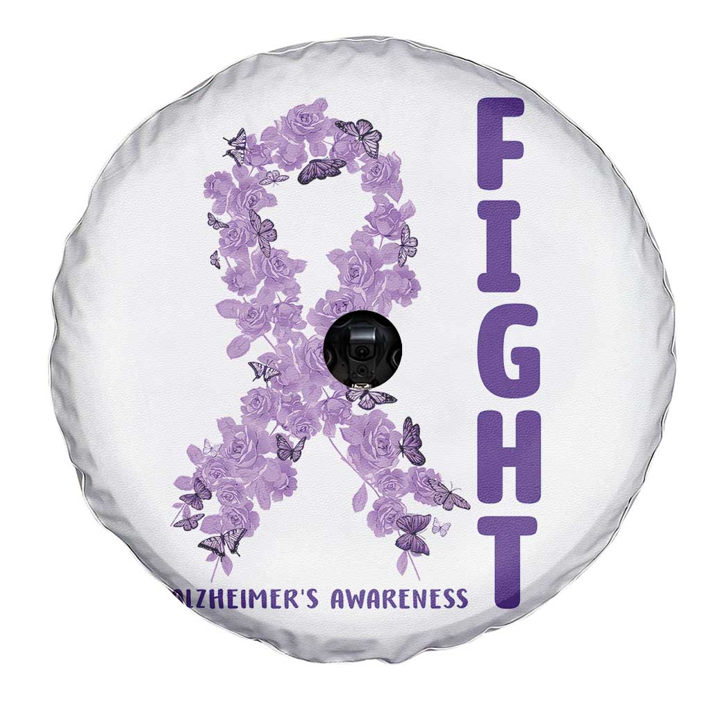 Fight Alzheimers Awareness Support Spare Tire Cover Purple Ribbon Floral Butterfly