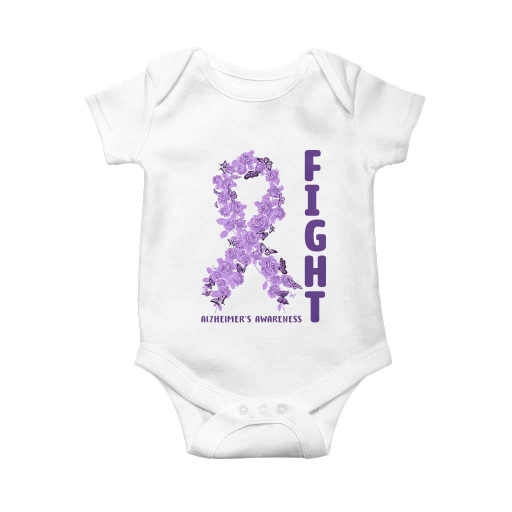 Fight Alzheimers Awareness Support Baby Onesie Purple Ribbon Floral Butterfly