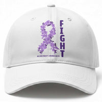 Fight Alzheimers Awareness Support Baseball Cap Purple Ribbon Floral Butterfly