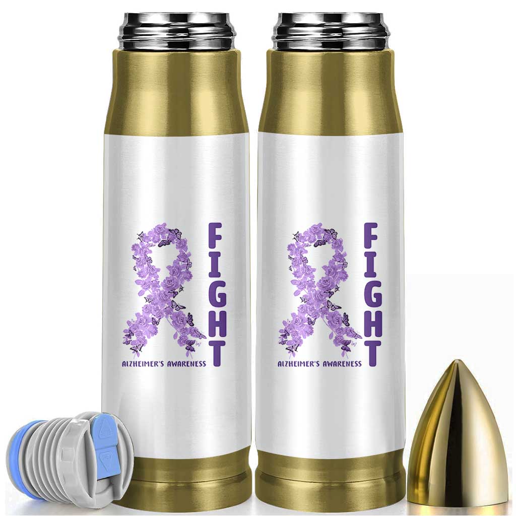 Fight Alzheimers Awareness Support Bullet Tumbler Purple Ribbon Floral Butterfly